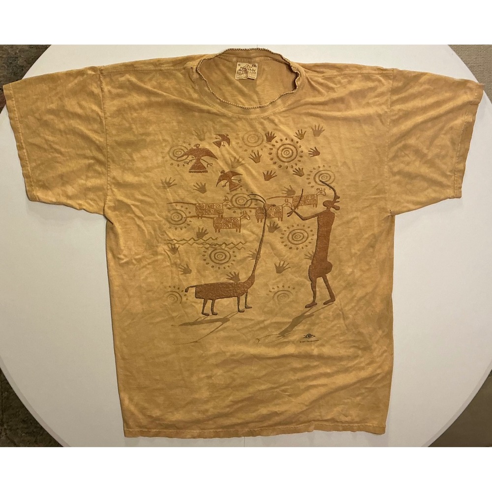 VTG 90s The Mountain Cave Art Petroglyph T-Shirt XXL Tan Distressed 90s USA